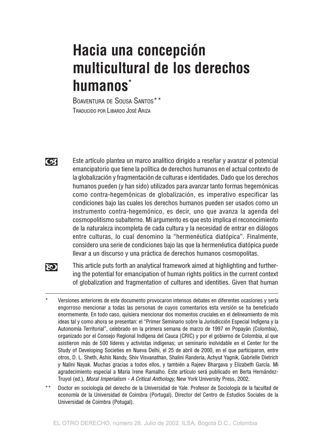 Hacia un concepcion multicultiral de los derechos humanos